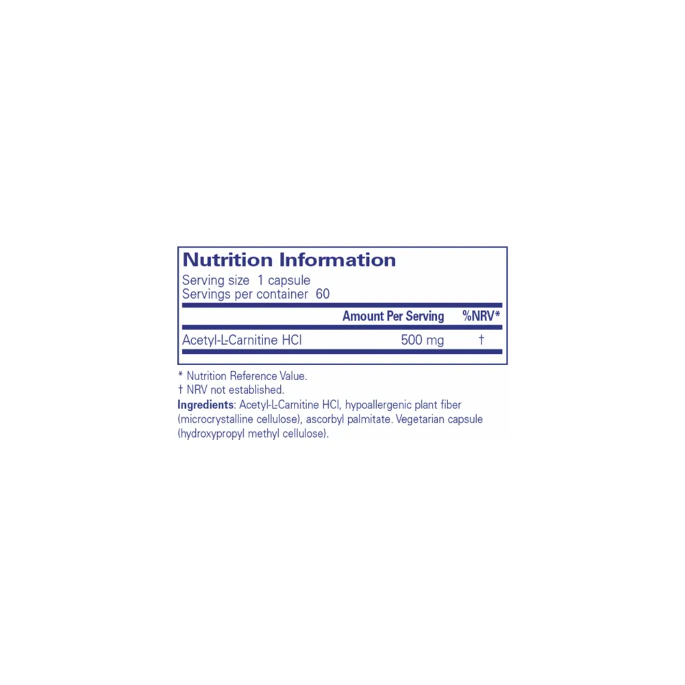 Acetyl-L-Carnitine 500mg - 60 Capsules | Pure Encapsulations