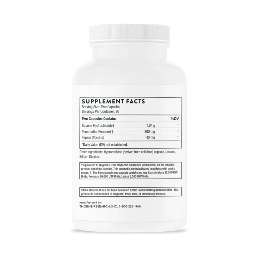 B.P.P. Digestive Enzymes (Betaine, Pepsin, Pancreatin) - 180 Capsules | Thorne