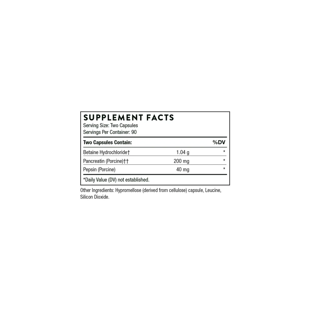 B.P.P. Digestive Enzymes (Betaine, Pepsin, Pancreatin) - 180 Capsules | Thorne
