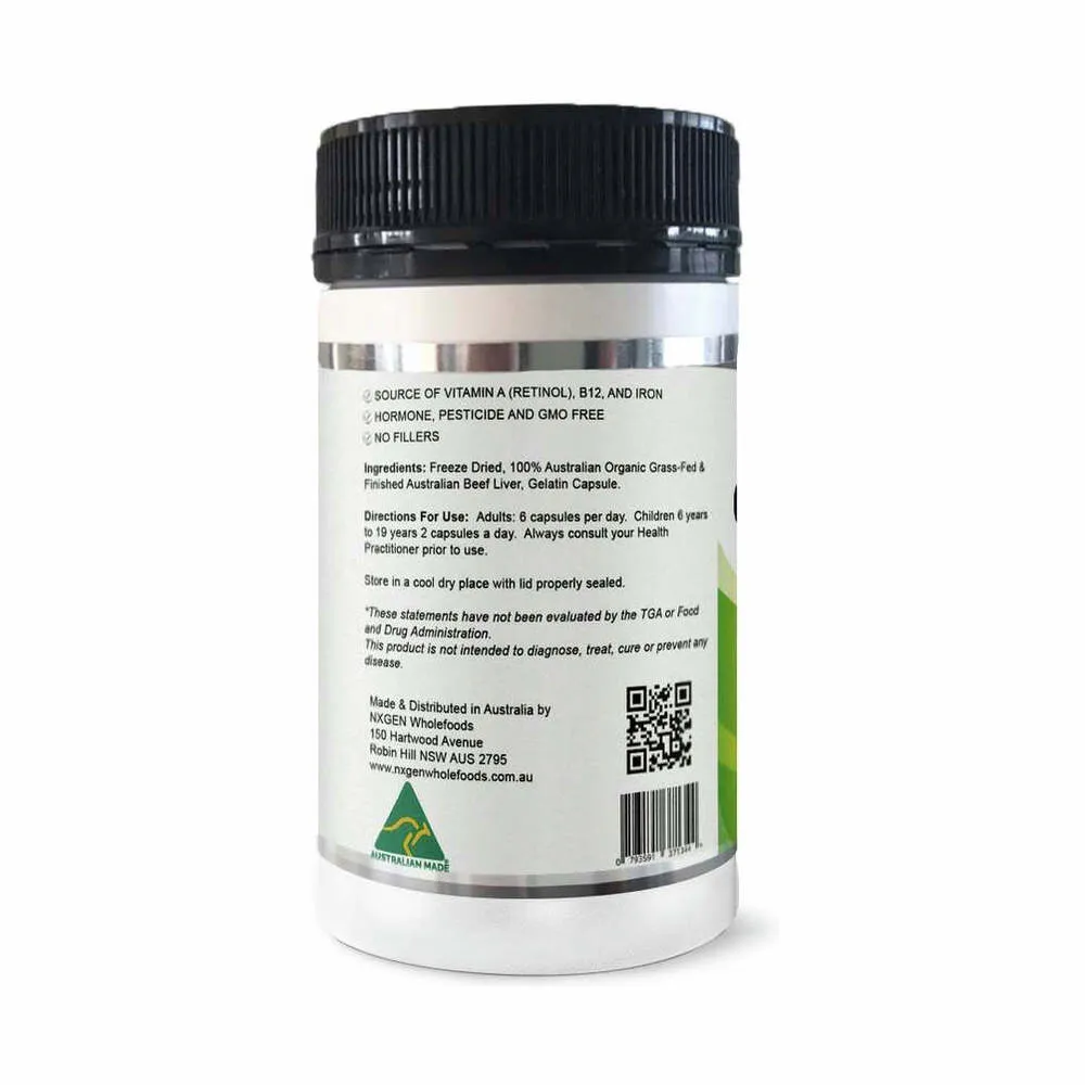 Grass Fed Beef Liver 500mg - 180 Capsules | NXGEN Wholefoods