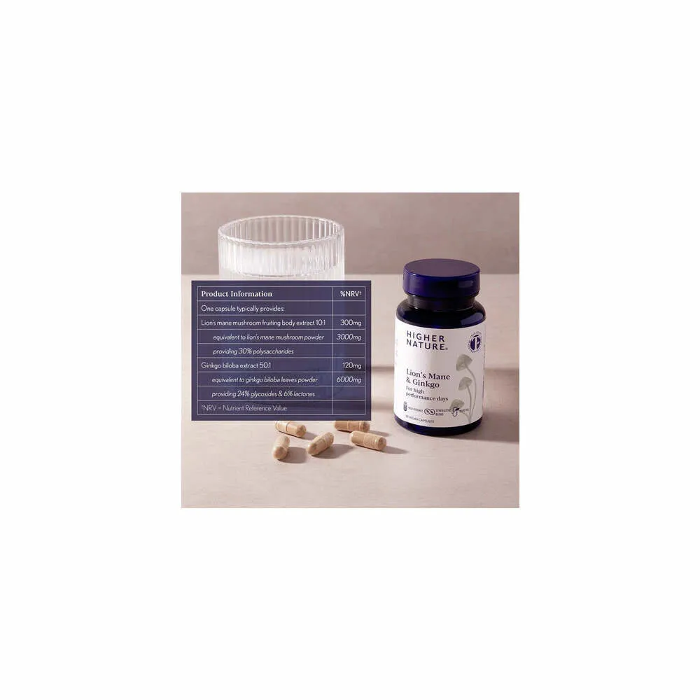 Lions Mane & Ginkgo - 30 Capsules | Higher Nature