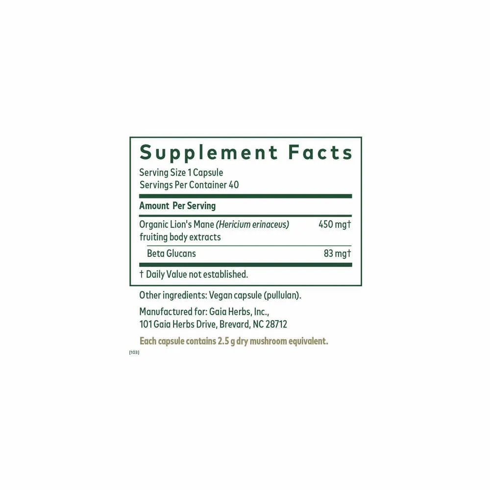 Lion's Mane Mushroom - 60 Capsules | Gaia Herbs