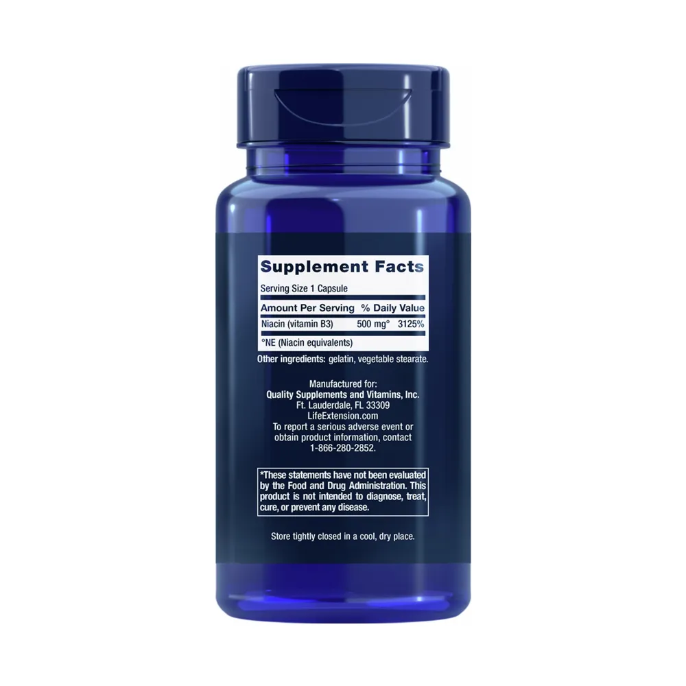 Vitamin B3 Niacin - 100 Capsules | Life Extension