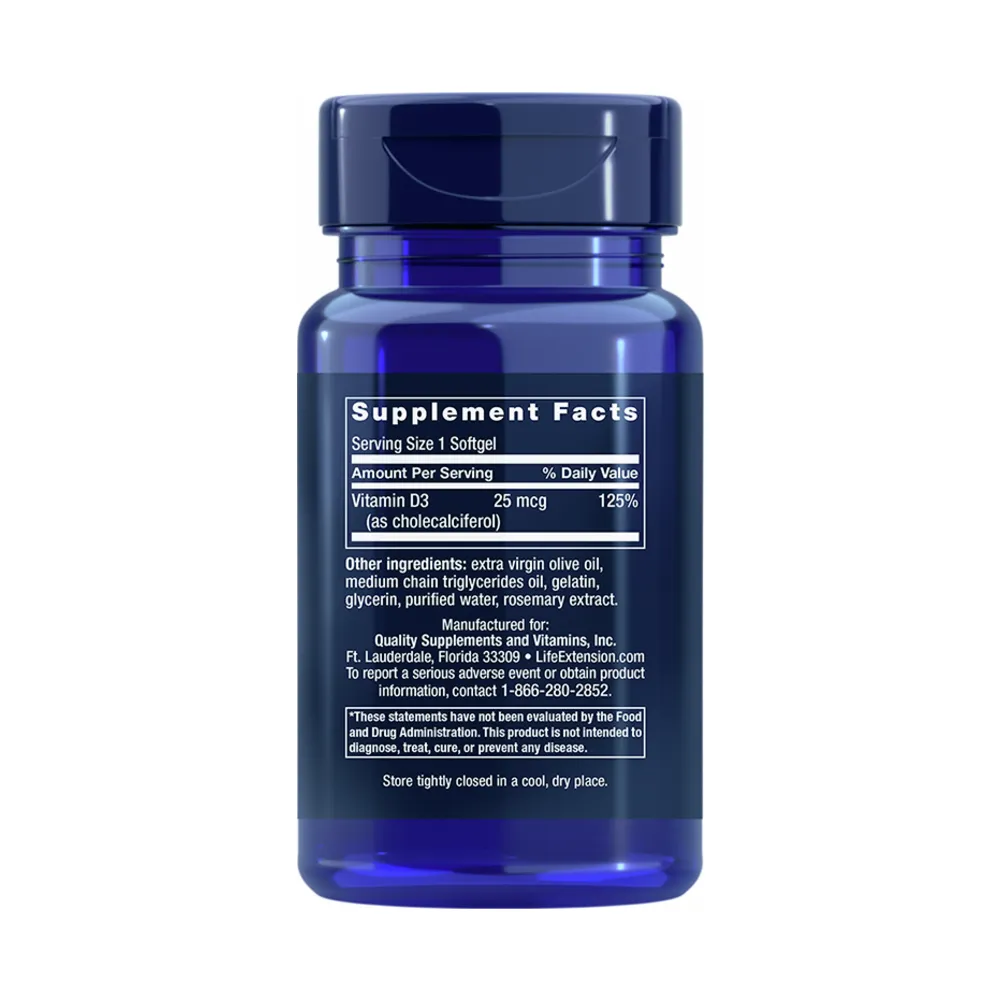 Vitamin D3 25mcg (1,000 IU) - 90 Softgels | Life Extension