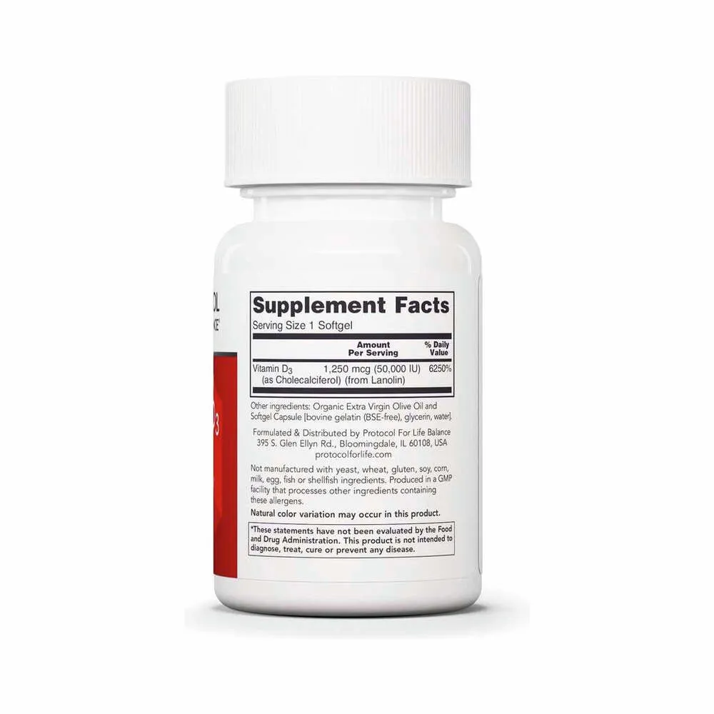 Vitamin D3 50,000 IU - 50 Softgels | Protocol for Life Balance
